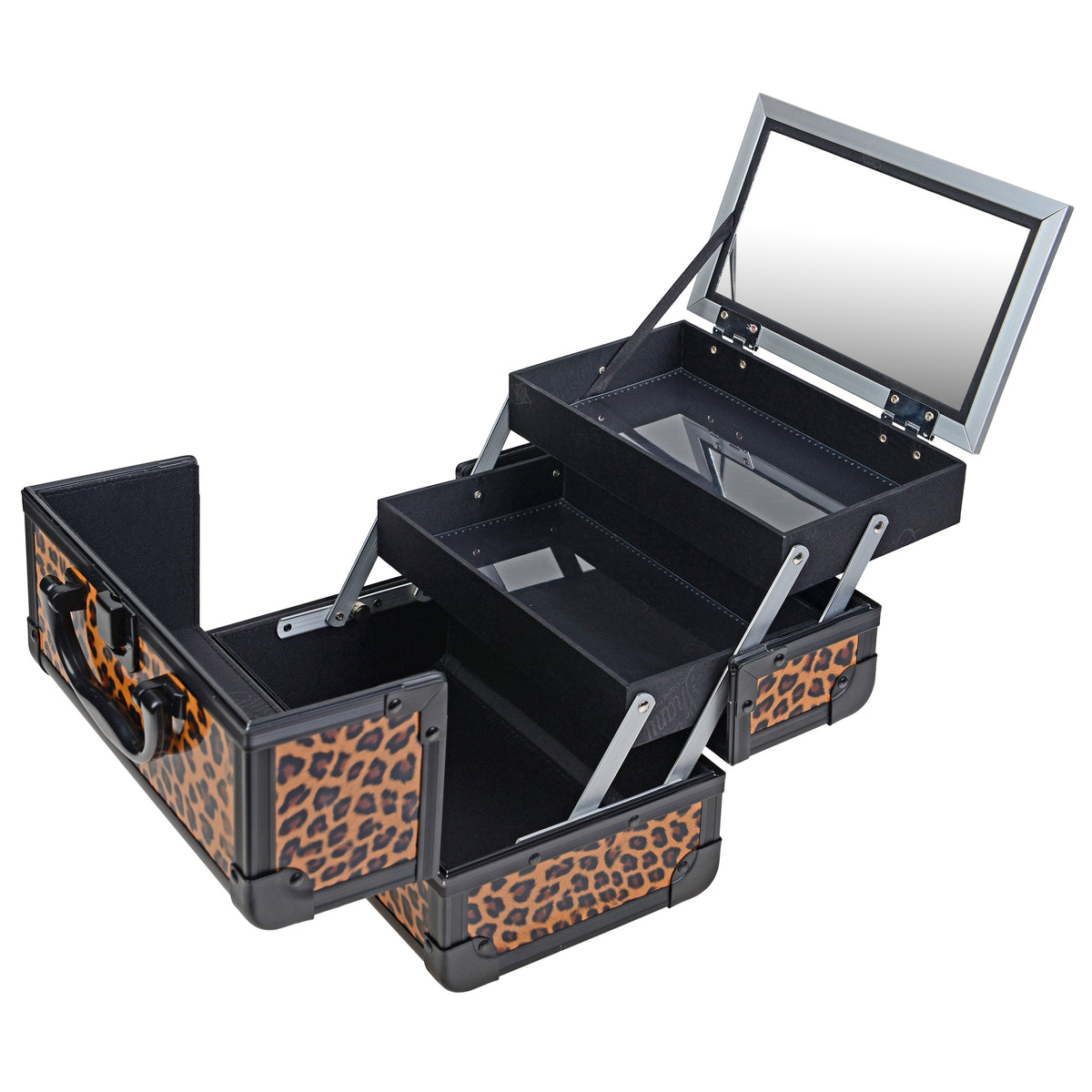 SHANY Makeup Train Case W/ Mirror - Leopard - LEOPARD - ITEM# SH-M1001-LP2 - Makeup train cases bag organizer storage women kit,Professional large mini travel rolling toiletry,Joligrace ollieroo seya soho cosmetics holder box,Salon brush artist high quality water resistant,Portable carry trolley lipstic luggage lock key - UPC# 810028464865