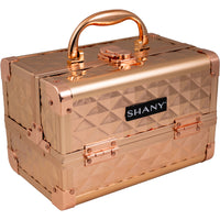 SHANY Makeup Train Case W/ Mirror -  Rose Gold - ROSE GOLD - ITEM# SH-M1001-RG - Makeup train cases bag organizer storage women kit,Professional large mini travel rolling toiletry,Joligrace ollieroo seya soho cosmetics holder box,Salon brush artist high quality water resistant,Portable carry trolley lipstic luggage lock key - UPC# 810028463707