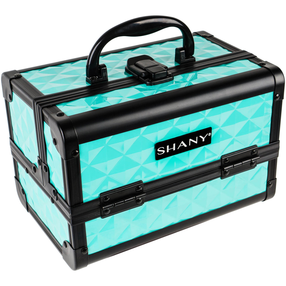 SHANY Makeup Train Case W/ Mirror - Turquoise - TURQUOISE - ITEM# SH-M1001-TR - Makeup train cases bag organizer storage women kit,Professional large mini travel rolling toiletry,Joligrace ollieroo seya soho cosmetics holder box,Salon brush artist high quality water resistant,Portable carry trolley lipstic luggage lock key - UPC# 616450441487