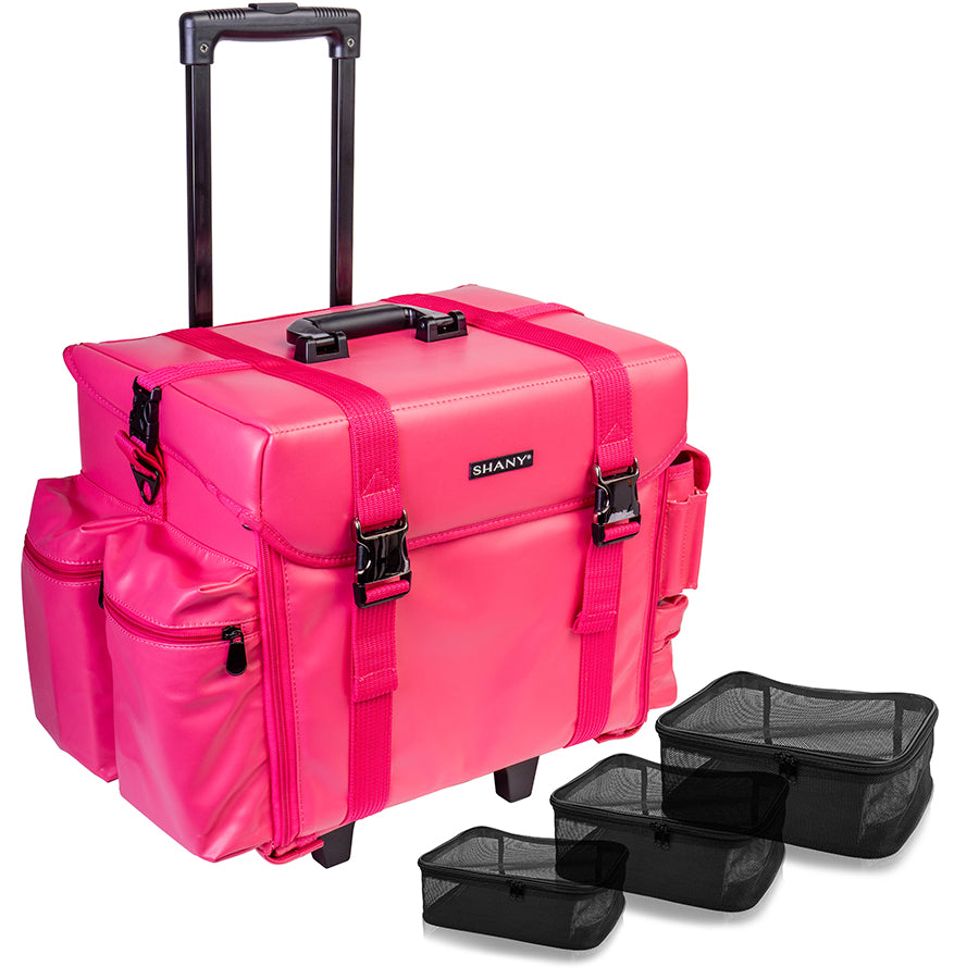 SHANY Makeup Artist Soft Rolling Trolley Cosmetic Case with Free Set of Mesh Bag Makeup Organizer - Travel Rolling Makeup Bag - Sweetheart - SHOP SWEETHEART - ROLLING MAKEUP CASES - ITEM# SH-P40-PK