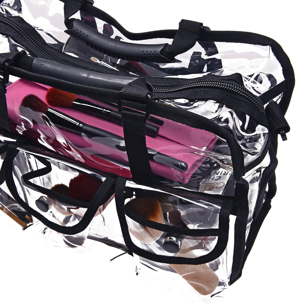 clear makeup travel bags SHANY Pro Clear Makeup Bag with Shoulder Strap Black