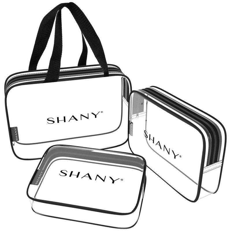 SHANY Clear PVC Toiletry and Makeup Carry-On Bag Set - Assorted Sizes Travel Cosmetic Organizers with Black Trim - 3PC Set - SHOP  - TRAVEL BAGS - ITEM# SH-PC22-BK