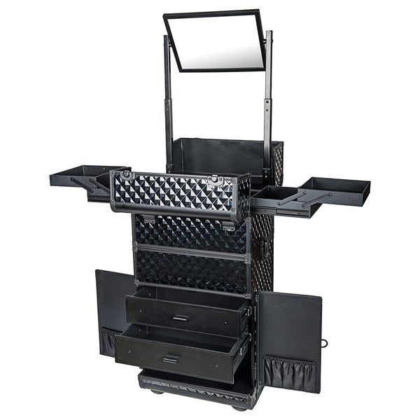 SHANY REBEL Series Trolley Makeup Case - BLACK - ITEM# SH-REBEL-PARENT - Rolling cosmetics cases Makeup Case with wheels,Cosmetics trolley makeup artist case storage bag,Seya just case aluminum makeup case display set,professional makeup organizer gift idea Makeup bag,Portable carry trolley lipstic luggage lock key - UPC#