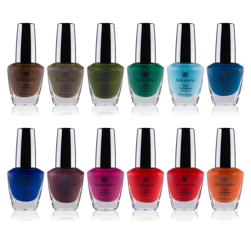 SHANY Nail Polish Set - Nail Lacquer Quick Dry, Full Size, Vibrant, Colorful, Trendy, Semi Glossy, Shimmery, Matte Nail Polish Set - 12 Colors - Funky Collection - SHOP FUNKY - NAIL POLISH - ITEM# SH-SHNN-2