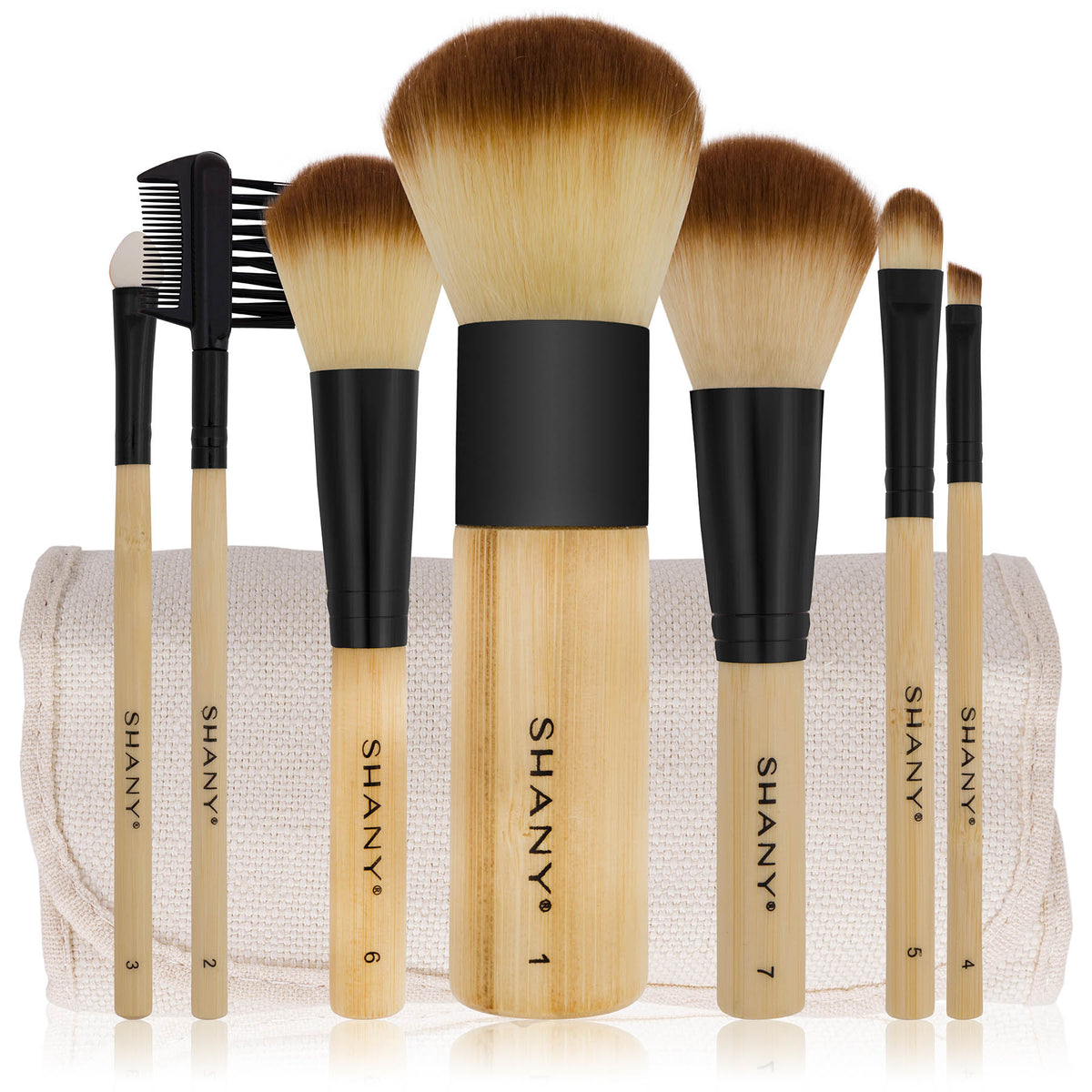 SHANY Bamboo Makeup Brush Set - Vegan Professional Makeup Brushes With Premium Synthetic Hair & Cotton Pouch for Easy Brush Storage - 7pc - SHOP BAMBOO BABE - BRUSH SETS - ITEM# SH-BR007-BM