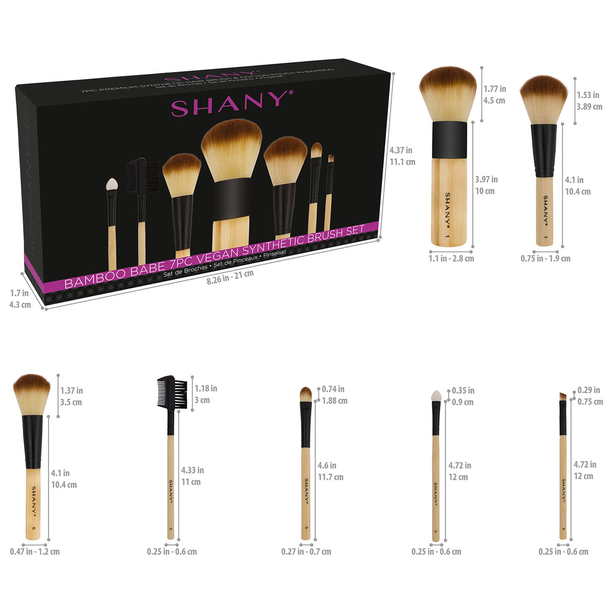 SHANY Bamboo Brush Set - Vegan Brushes - BAMBOO BABE - ITEM# SH-BR007-BM - Best seller in cosmetics BRUSH SETS category