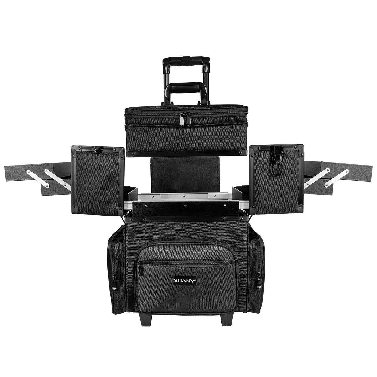 SHANY Large Travel Makeup Trolley Case - BLACK -  - ITEM# SH-P30-BK - Rolling cosmetics cases Makeup Case with wheels,Cosmetics trolley makeup artist case storage bag,Seya just case aluminum makeup case display set,professional makeup organizer gift idea Makeup bag,portable makeup carry on cosmetics organizer light - UPC# 616450438661